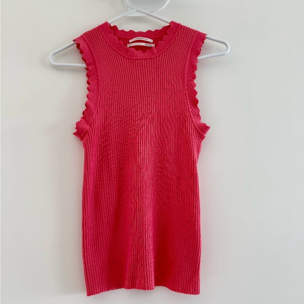 Anthropologie Sleeveless Scallop-Trim Ribbed Tank Top - Pink